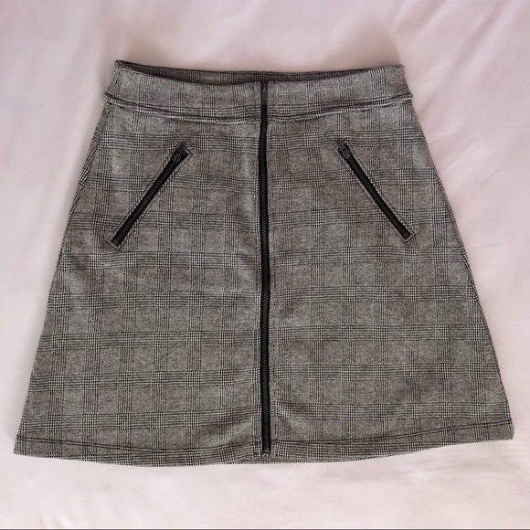 Gap Gray Plaid High Waisted Zipper A-Line Mini Skirt - Picture 1 of 8